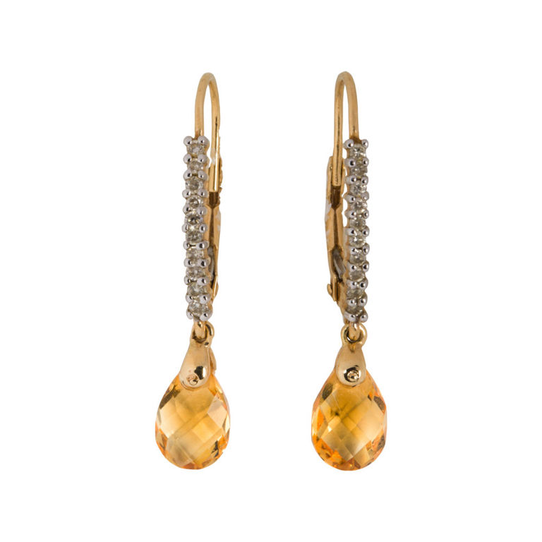 14k Gold Diamond Citrine Earrings