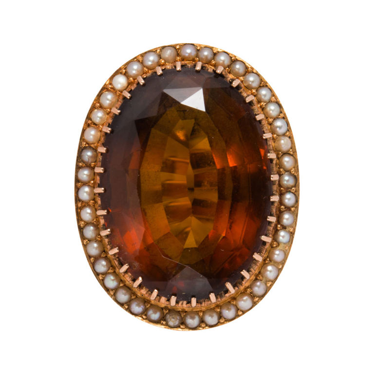 14k Gold Citrine Pearl Ring