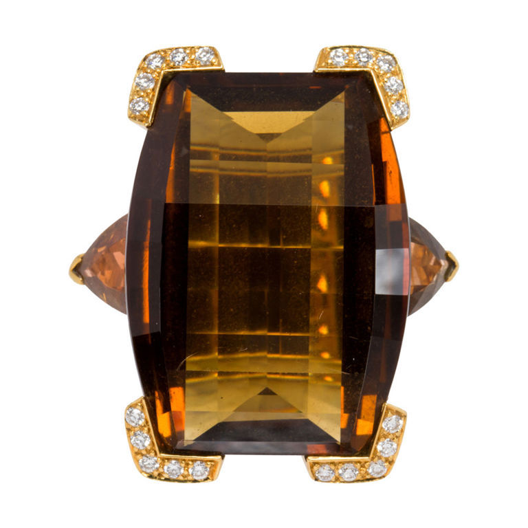 18k Gold Diamond Quartz Ring
