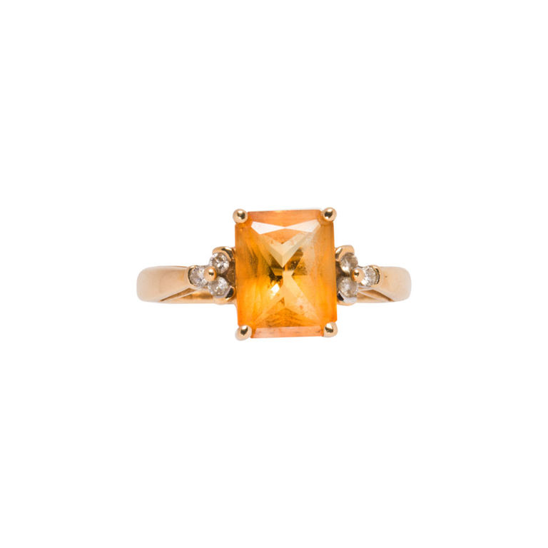 14k Gold Diamond Citrine Ring