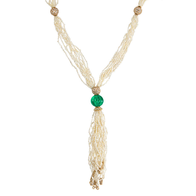 18k Gold Emerald Pearl Diamond Necklace