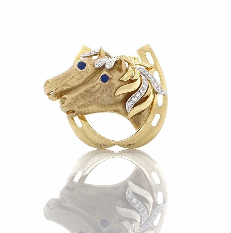 14k Gold Diamond and Sapphire Horse Pendant