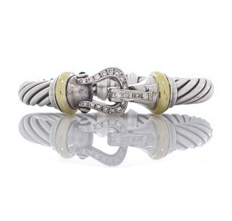 18k Gold and Silver Diamond Buckle Bracelet