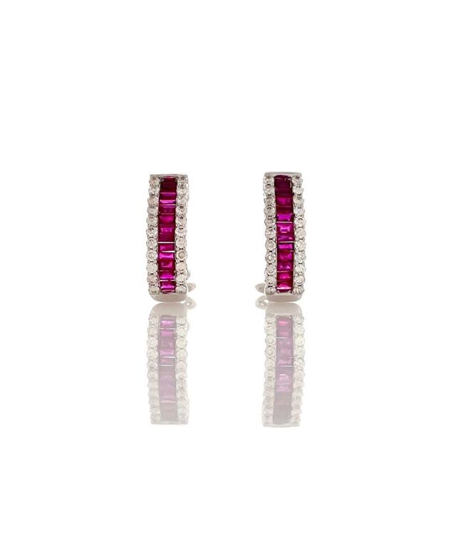 14k White Gold Ruby Diamond Hoop Earrings