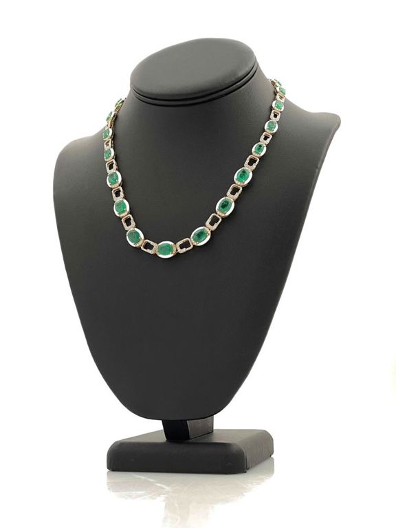 14k Yellow Gold Emerald Diamond Necklace