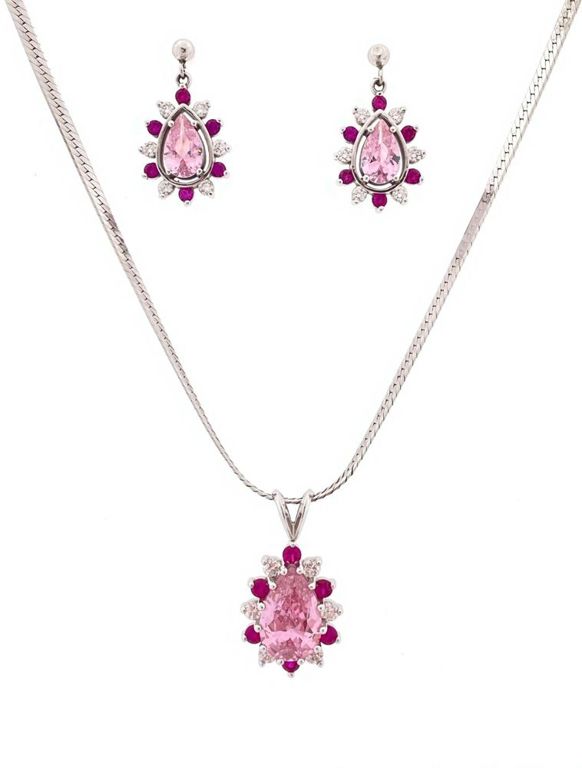 14k White Gold Gemstone Pendant Set