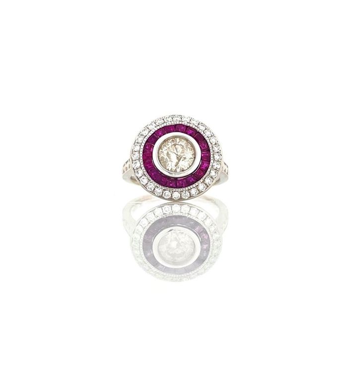 18k White Gold Diamond Ruby Ring