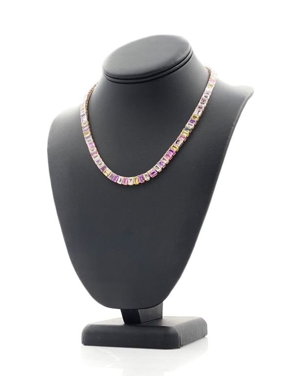 14k Gold Multicolor Sapphire Diamond Necklace