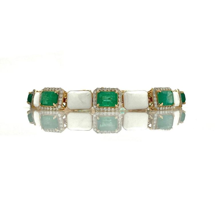 14k Gold Emerald Diamond Bracelet