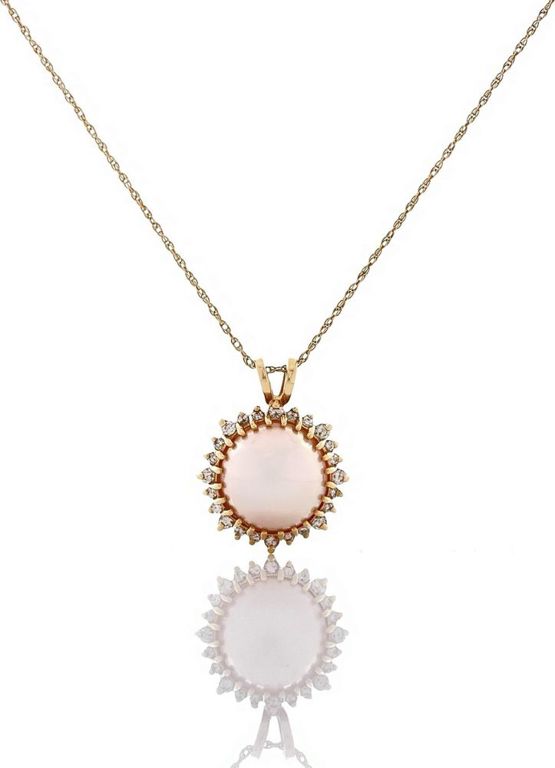 14k Gold Mabe Pearl Diamond Necklace
