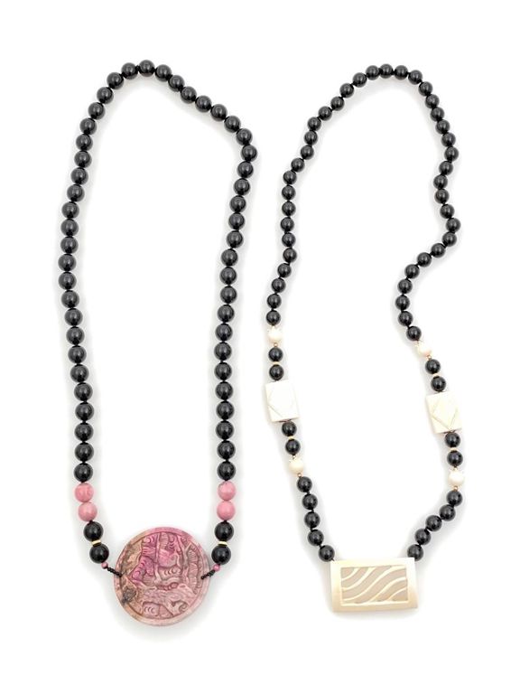 14k Gold Onyx Agate Ivory Necklaces