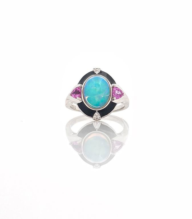 Platinum Opal Sapphire Diamond Ring