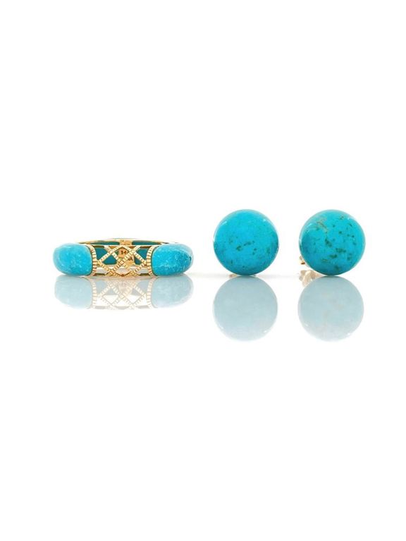 14k Gold Turquoise Ring and Earrings Set