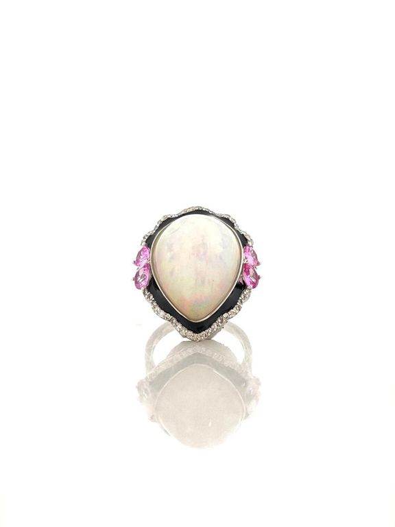 Platinum Opal Sapphire Diamond Ring