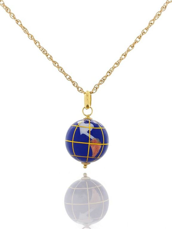 14k Gold Lapis Globe Pendant Necklace