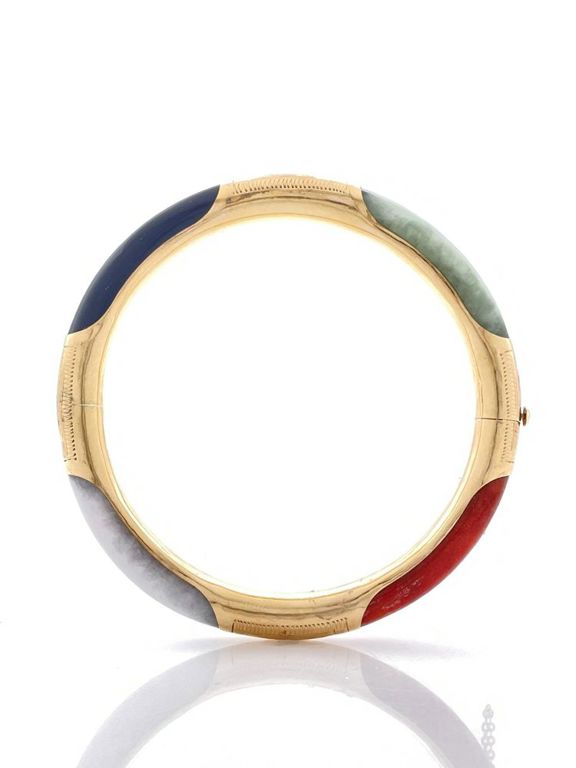 14k Gold Multicolor Jade Bangle