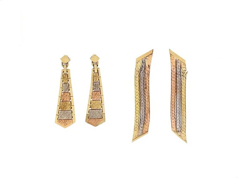 14k Tricolor Gold Drop Earrings