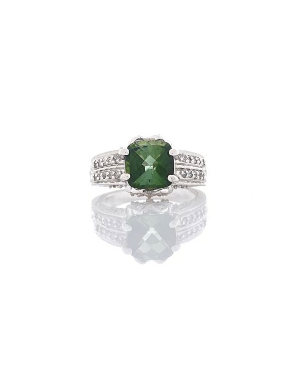 14k Gold Green Tourmaline Diamond Ring