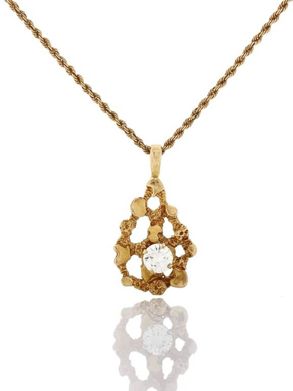14k Gold Diamond Nugget Pendant Necklace