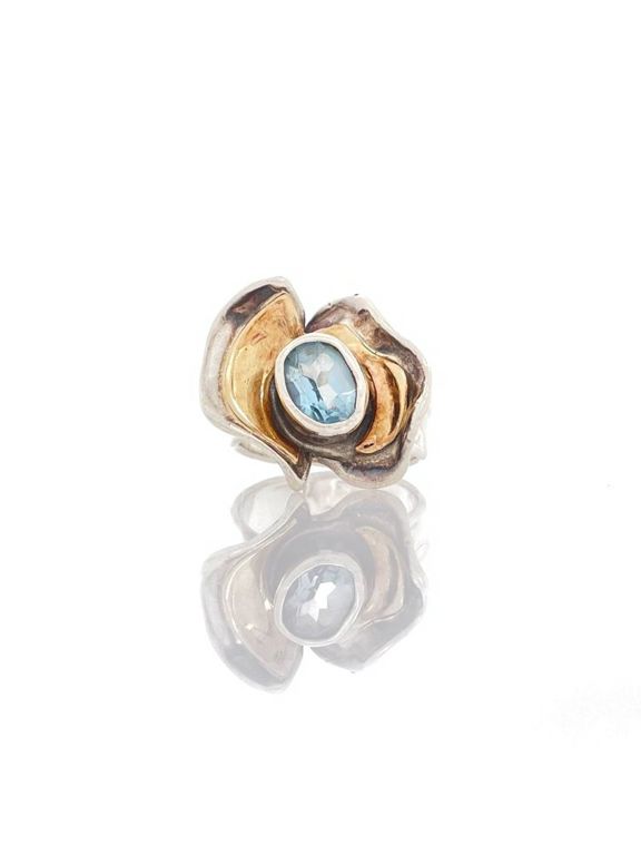 14k Gold and Silver Blue Topaz Ring