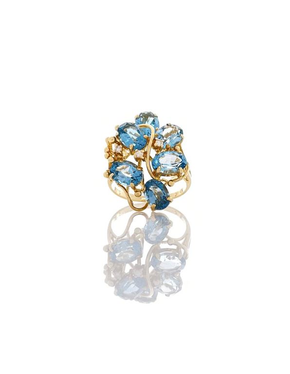 14k Gold Blue Topaz Diamond Ring