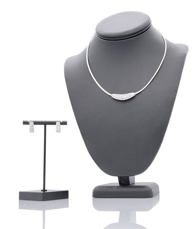 14k White Gold Diamond Necklace and Earrings
