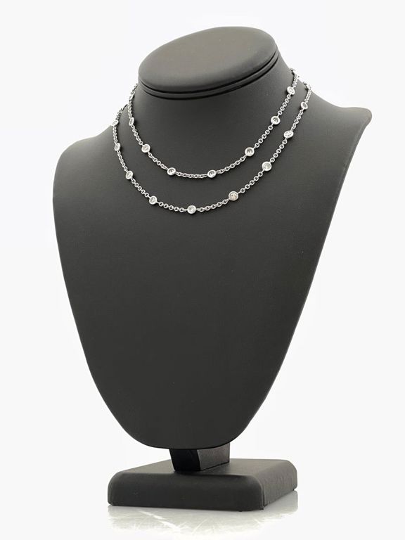 14k White Gold Diamond Station Necklace