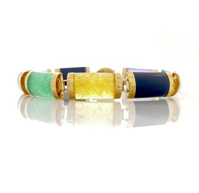 14k Gold Multicolor Jade Bracelet