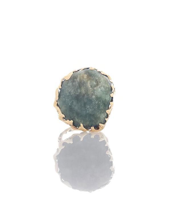 14k Gold Jade Brutalist Ring
