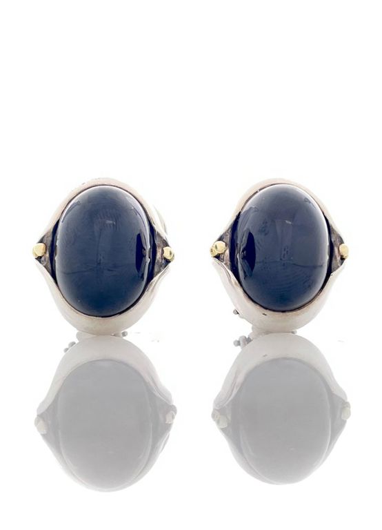 Sterling Silver and 18k Gold Onyx Earrings