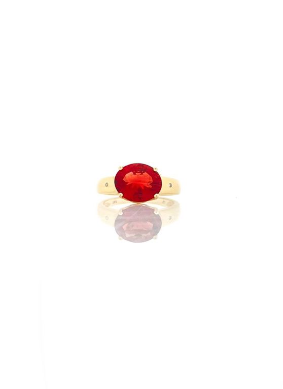 14k Gold Orange Quartz Diamond Ring