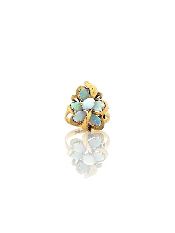14k Gold Opal Cluster Ring