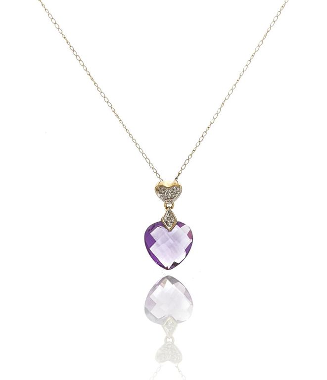 10k Gold Amethyst Diamond Heart Pendant Necklace