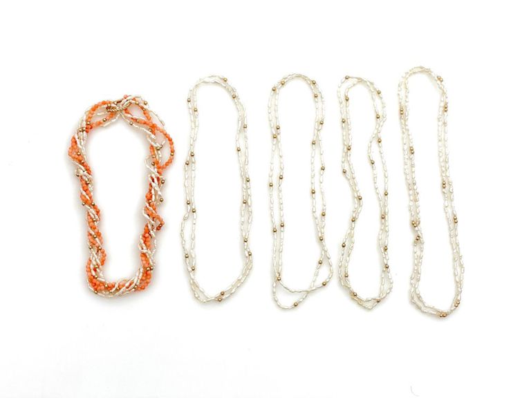 14k Gold Pearl Coral Necklaces Lot