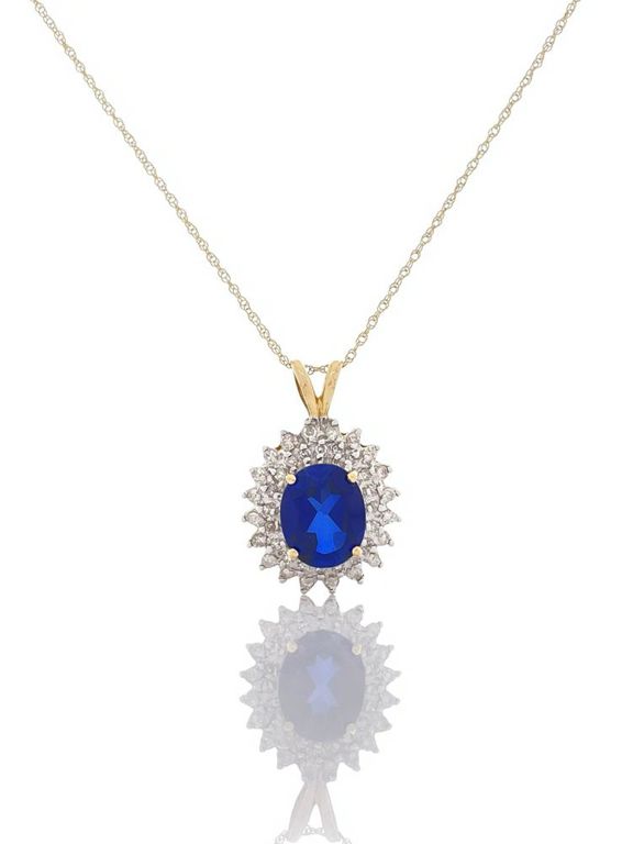 14k Gold Sapphire Diamond Pendant Necklace