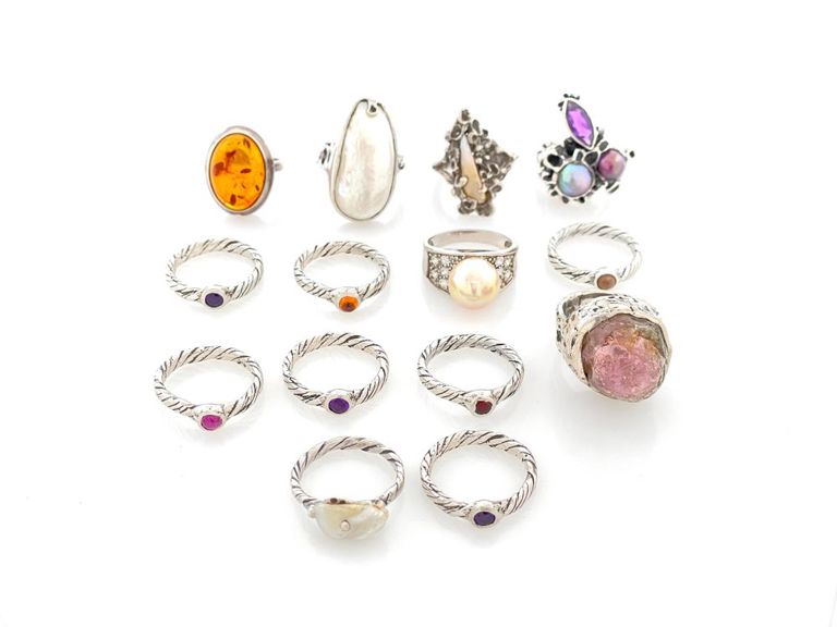 Silver Gemstone Rings Lot
