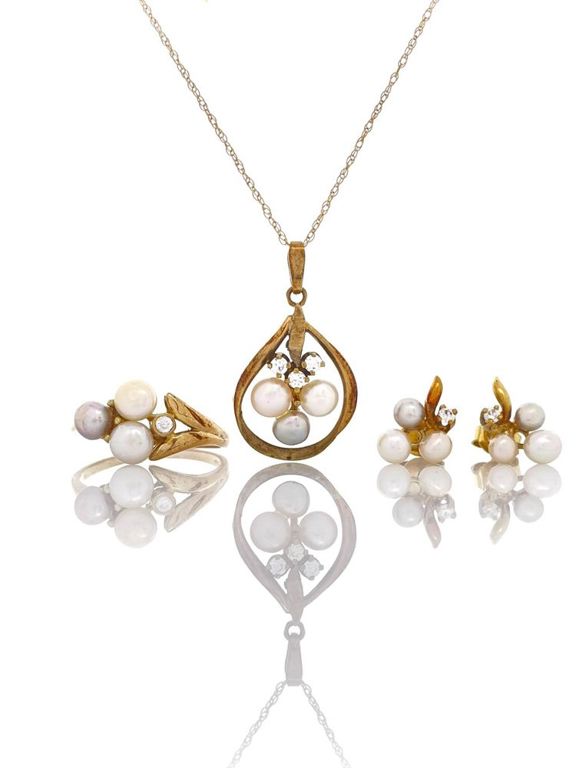 14k Gold Pearl Topaz Jewelry Set