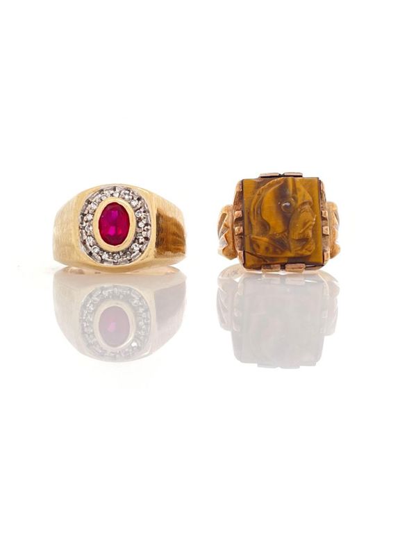 10k Gold Sapphire Tiger's Eye Rings