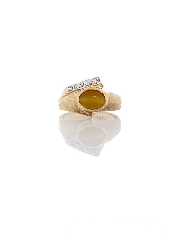 10k Gold Tiger's Eye Diamond Ring