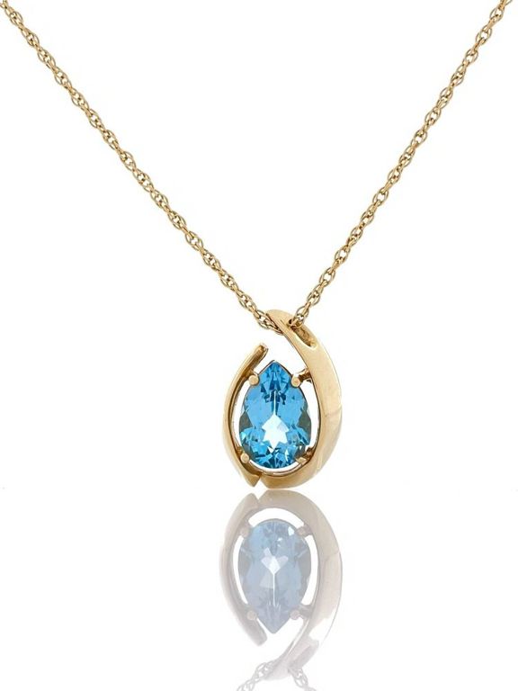14k Gold Blue Topaz Pendant Necklace