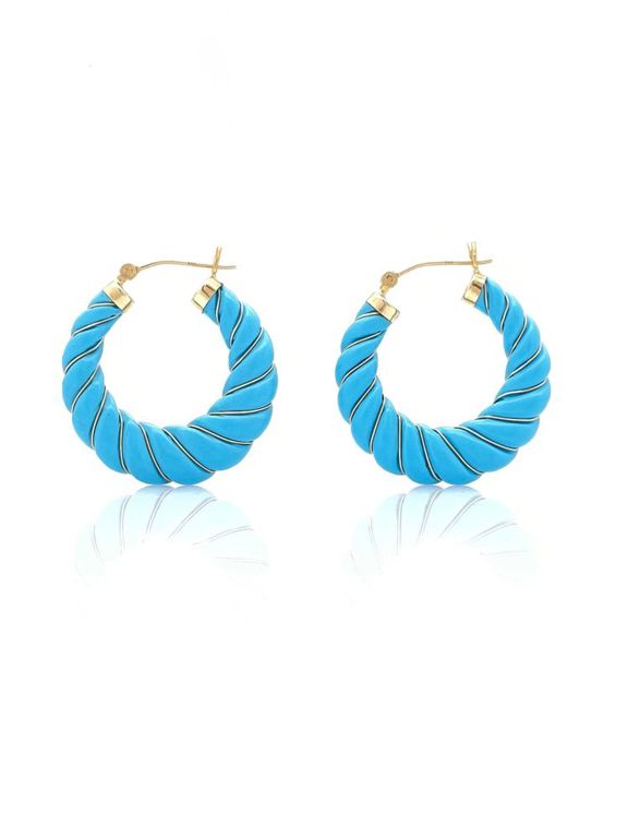 14k Gold Turquoise Hoop Earrings