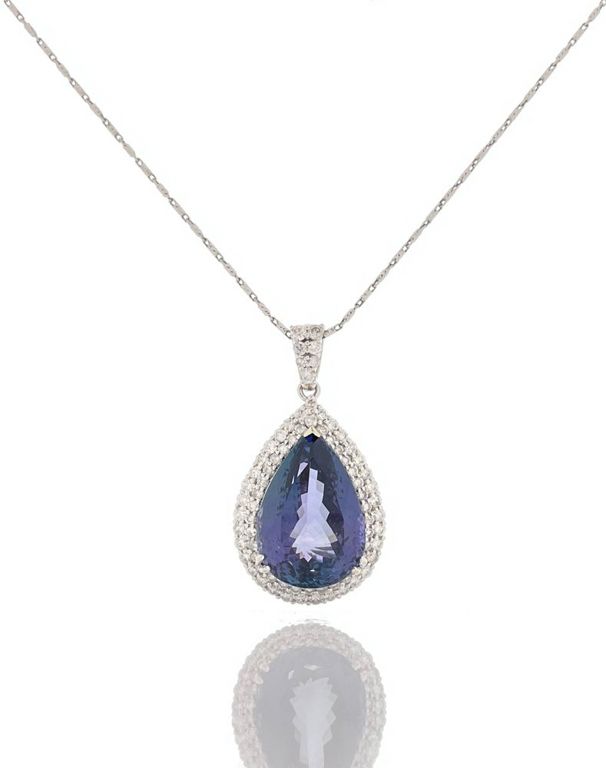 14k Gold Tanzanite Diamond Pendant Necklace