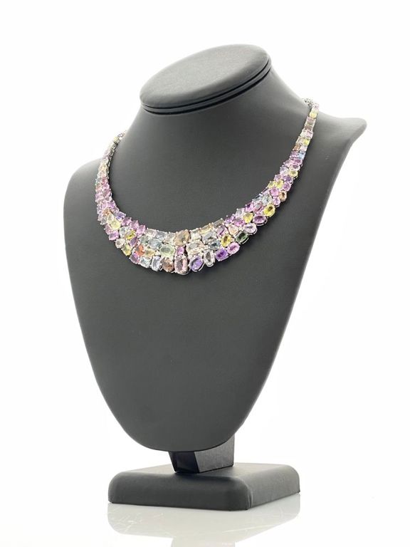 Platinum Multicolor Sapphire Diamond Necklace