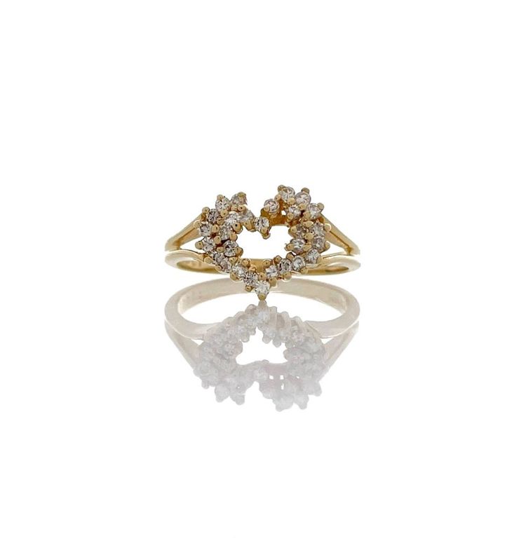 14k Gold Diamond Open Heart Ring