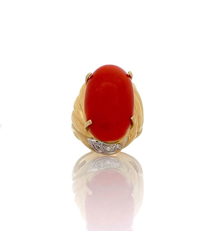 14k Gold Coral Diamond Ring