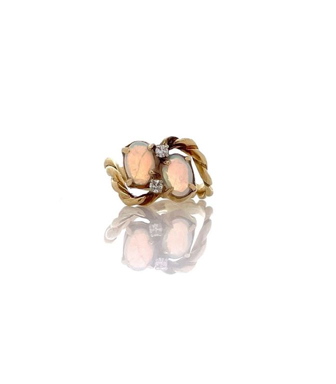 14k Gold Opal Diamond Bypass Ring