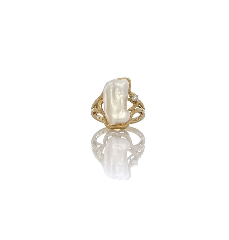 14k Gold Freshwater Pearl Diamond Ring