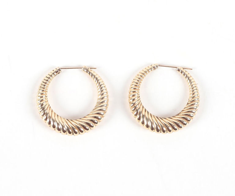 14k Yellow Gold Gadrooned Hoop Earrings