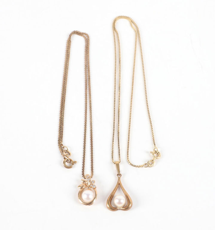 Set of 14k Gold Pearl Pendant Necklaces