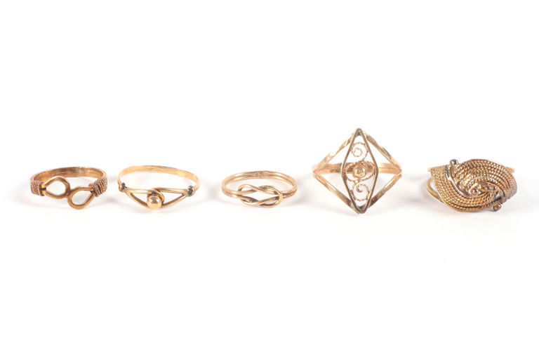 Set of Five 14k Yellow Gold Rings